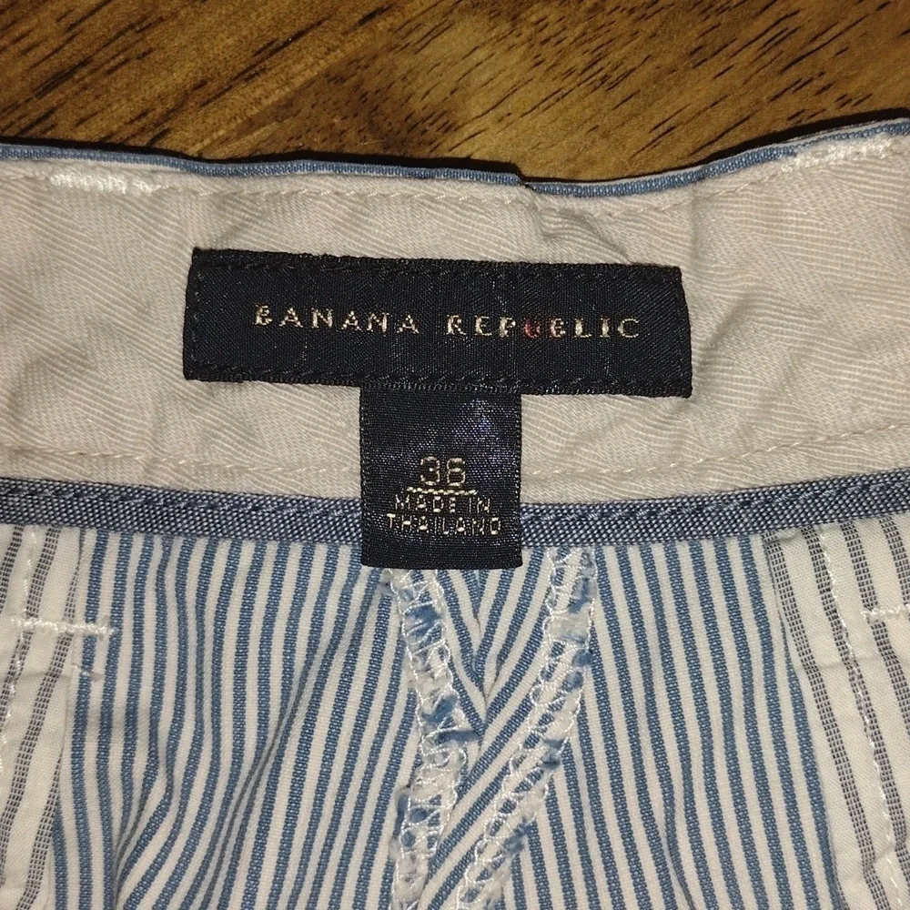Banana Republic Shorts Gray Blue White Emerson Striped Seersucker Cotton 36